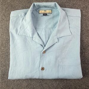Tommy Bahama Mens 100% Silk Short Sleeve Embroidered Button Up Shirt Sz M Blue